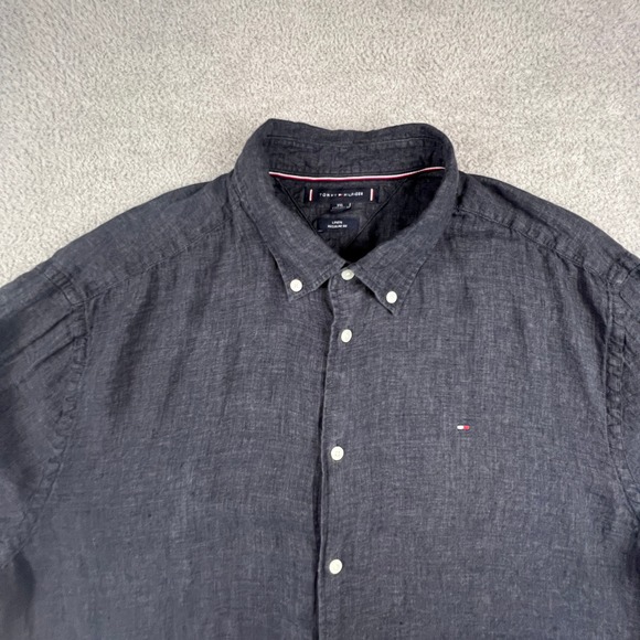 Tommy Hilfiger Mens XXL 100% Linen Regular Fit Shirt Charcoal Grey Elegant Rich - Picture 10 of 16